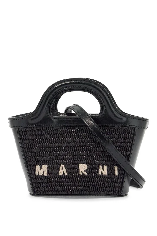 Handle bags with padded handles for comfort -Marni Black Woven Cotton And Nylon Handbag With Leather Details And Removable Shoulder Strap