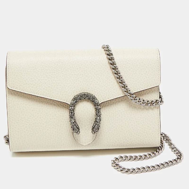 Handle bags with abstract art for uniqueness -Gucci Off White Leather Mini Dionysus Wallet On Chain