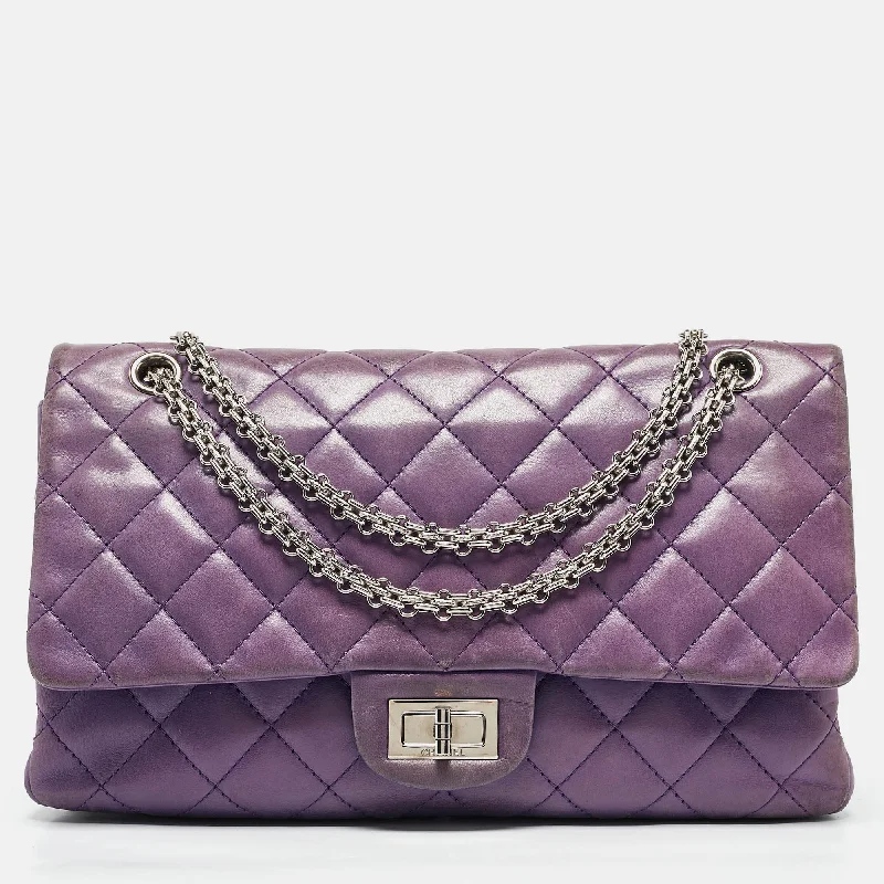 Handle bags with bold checks for trend -Chanel Purple Quilted Leather Classic 227 Reissue 2.55 Flap Bag