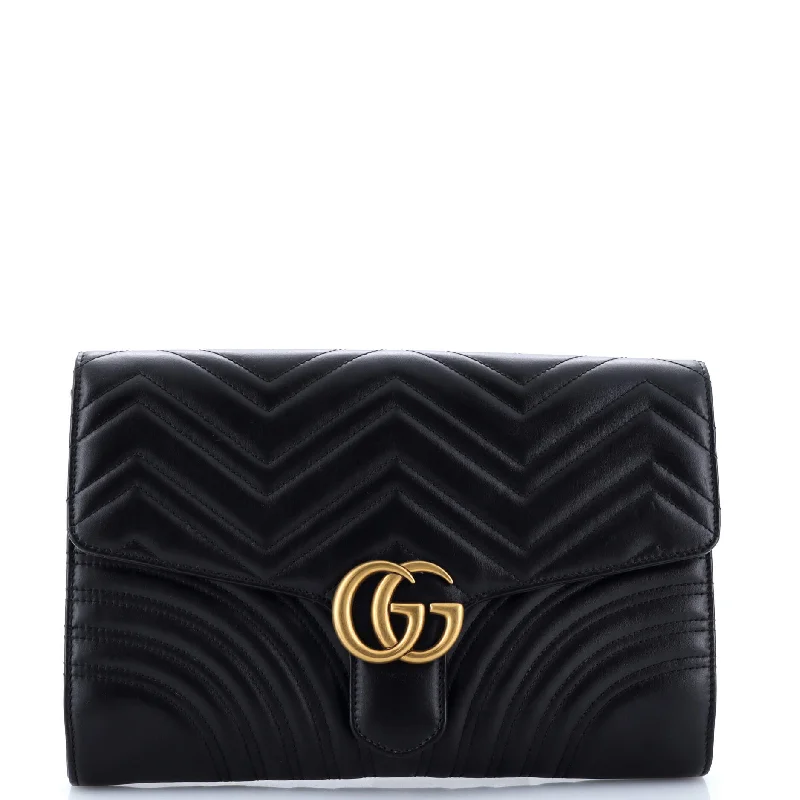 Handle bags with padded handles for comfort -GG Marmont Flap Clutch Matelasse Leather