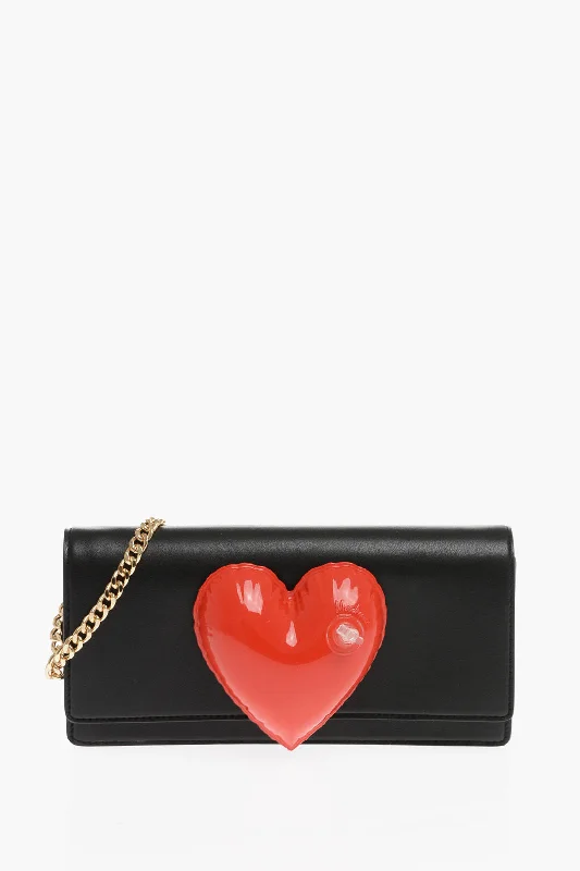 Handle bags with lightweight fabric for ease -Moschino Couture! Leather Clutch With Inflatable Heart And Removable