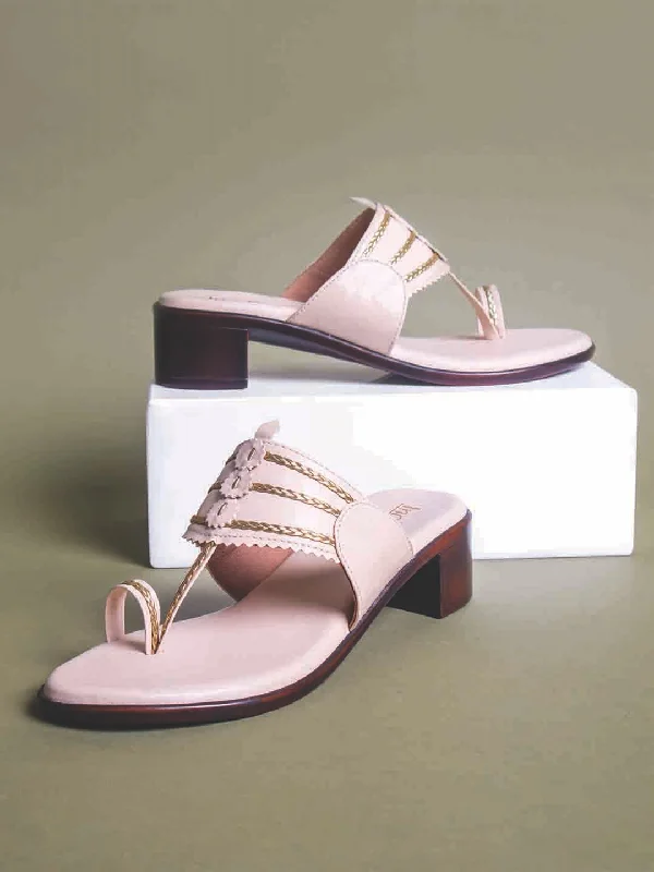 Fashionable sandals for men with flip-flop design and cushioned footbed-Women Beige Solid Block Heels