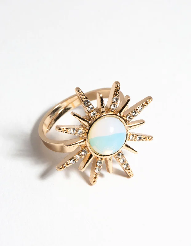 Rings with crescent moon for lunar charm -Gold Sun Beam Ring