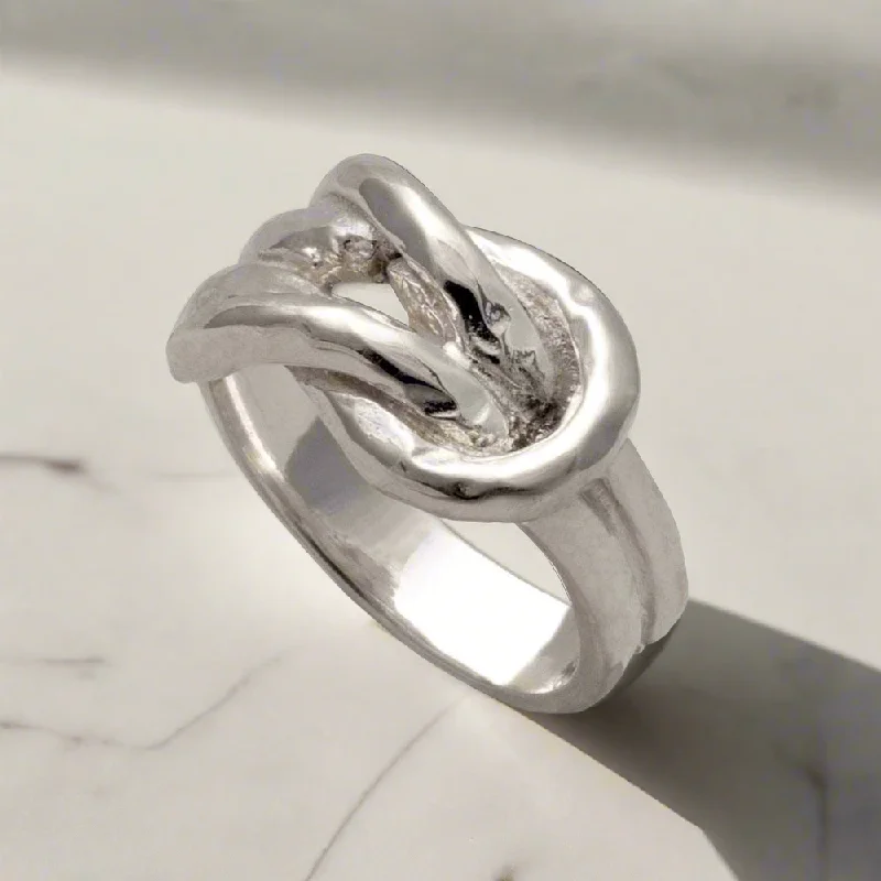 Rings with herkimer diamonds for raw clarity -Love Knot Ring in Sterling Silver (DT-130)