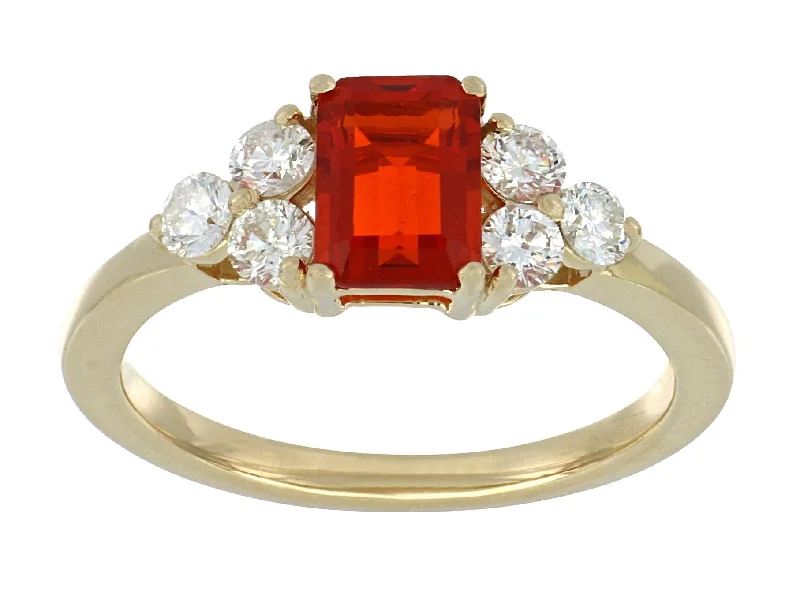 Dainty rings with subtle engraved star motifs -Fire Opal Ladies Ring (Fire Opal 0.73 cts. White Diamond 0.47 cts.)