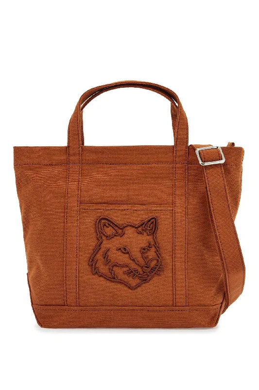 Handle bags with soft leather for luxury -Maison Kitsune Light Brown Cotton Tote Bag With Fox Embroidery