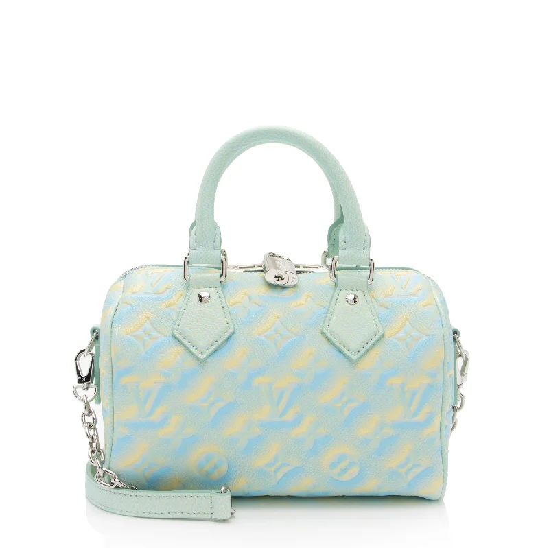 Handle bags with bold logos for branding -Louis Vuitton Monogram Empreinte Summer Stardust Speedy Bandouliere 20 Satchel