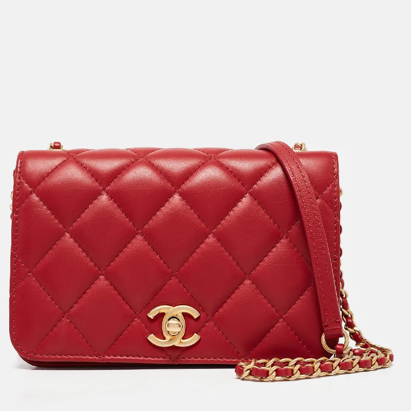 Handle bags with fun slogans for personality -Chanel Red Quilted Leather Mini Cc Full Flap Bag