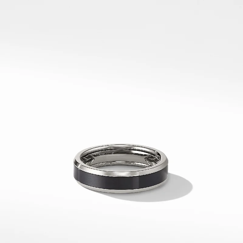 Rings with gothic-inspired skull motif details -Beveled Band Ring in Grey Titanium with Black Titanium