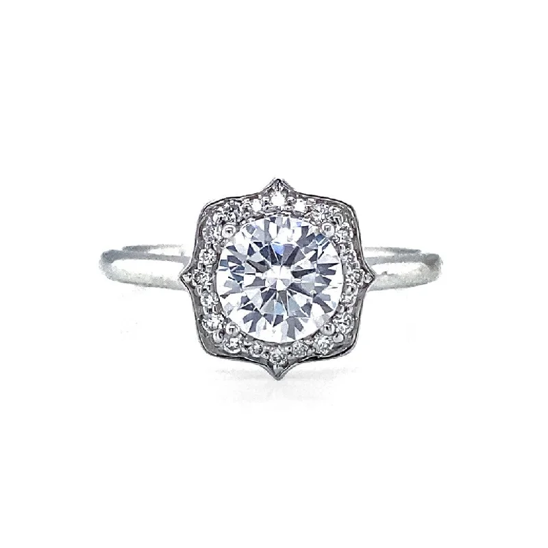 Rings with hexagon-cut stones for trendiness -0.12ctw Halo Style Diamond Engagement Ring