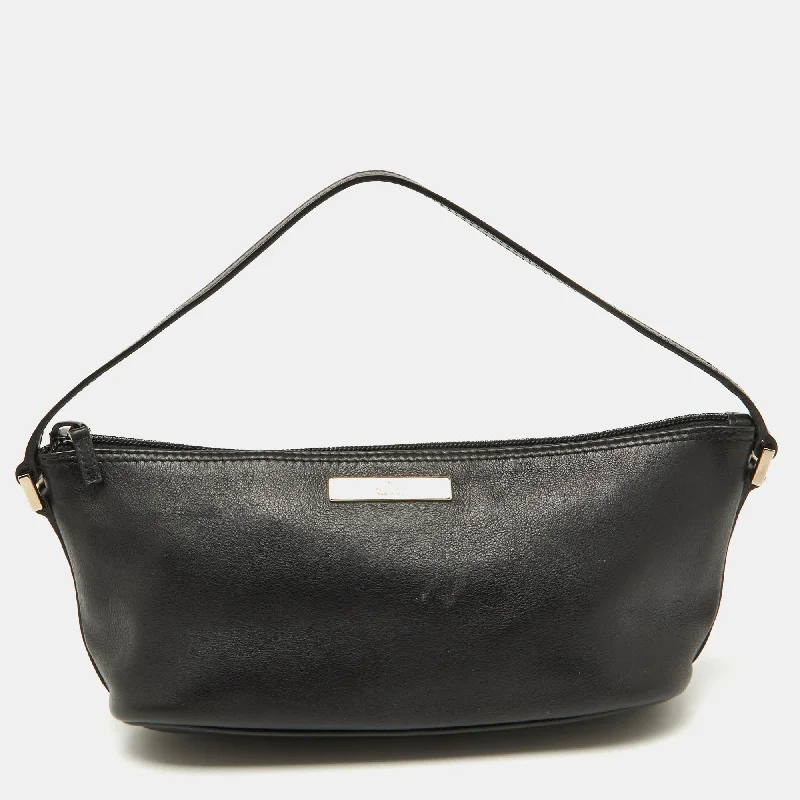 Handle bags with rugged canvas for outdoors -Gucci Black Leather Vintage Mini Boat Shoulder Bag