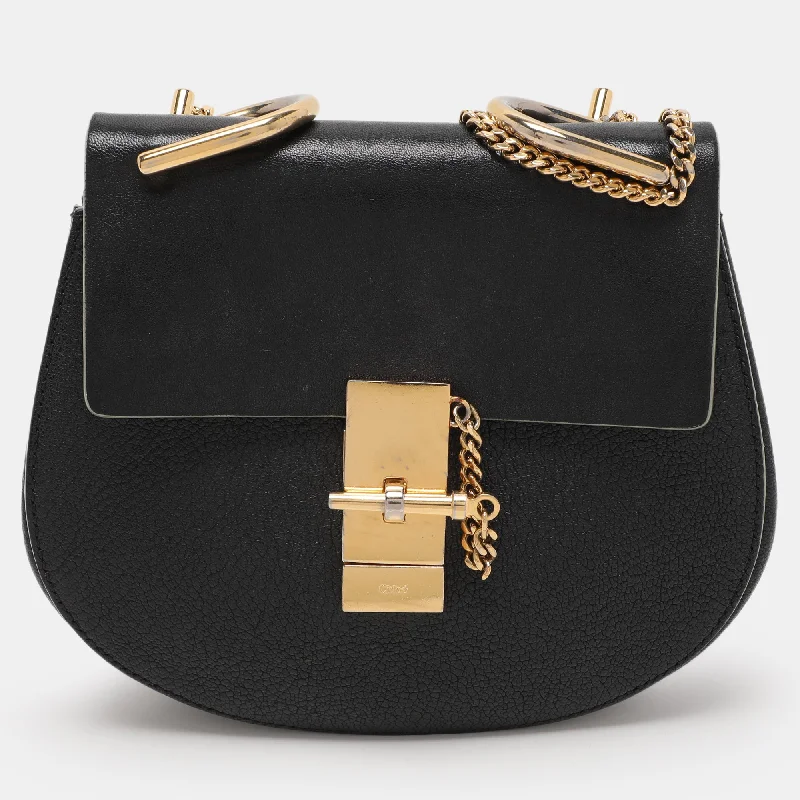 Handle bags with subtle embroidery for detail -Chloe Black Leather Small Drew Shoulder Bag