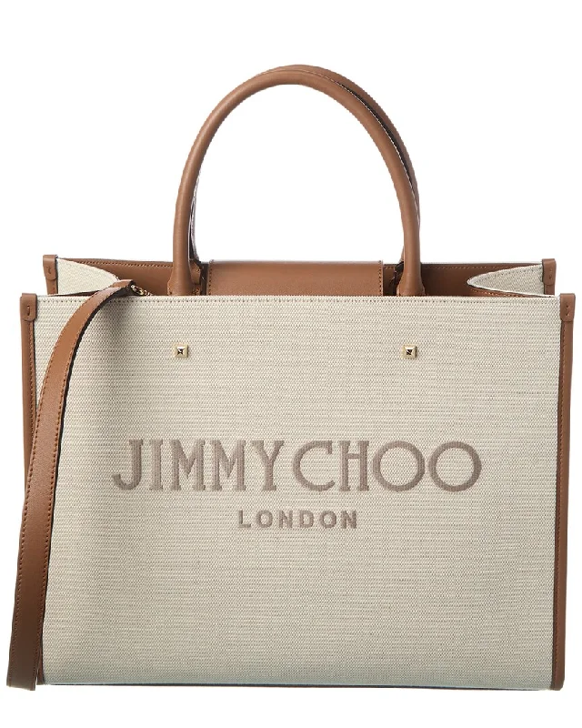 Waterproof handle bags ideal for rainy weather -Jimmy Choo Avenue Medium Canvas & Leather Tote