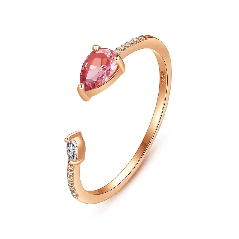 Platinum rings with sparkling sapphire center stones -Stone Jewelry Woman Open Gemstone S925 Silver Plated Ruby Pink Diamond Rose Gold Ring