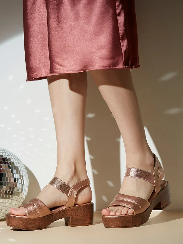 Stylish sandals for men with leather straps and simple yet sophisticated design-Women Rose Gold Embellished Platform Heels With Backstrap