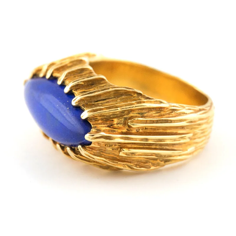 Vintage rings with engraved floral band designs -Lapis Lazuli 18K Yellow Gold Vack Ring C.1960's