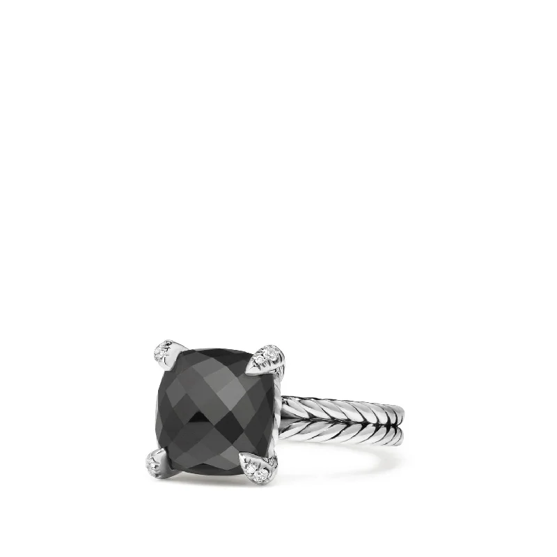 Rings with citrine stones for sunny vibes -Châtelaine® Ring with Black Onyx and Diamonds, 11mm, Size 8