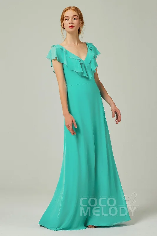 Elastic Dresses for Fit -A-Line Floor Length Chiffon Bridesmaid Dress CB0323