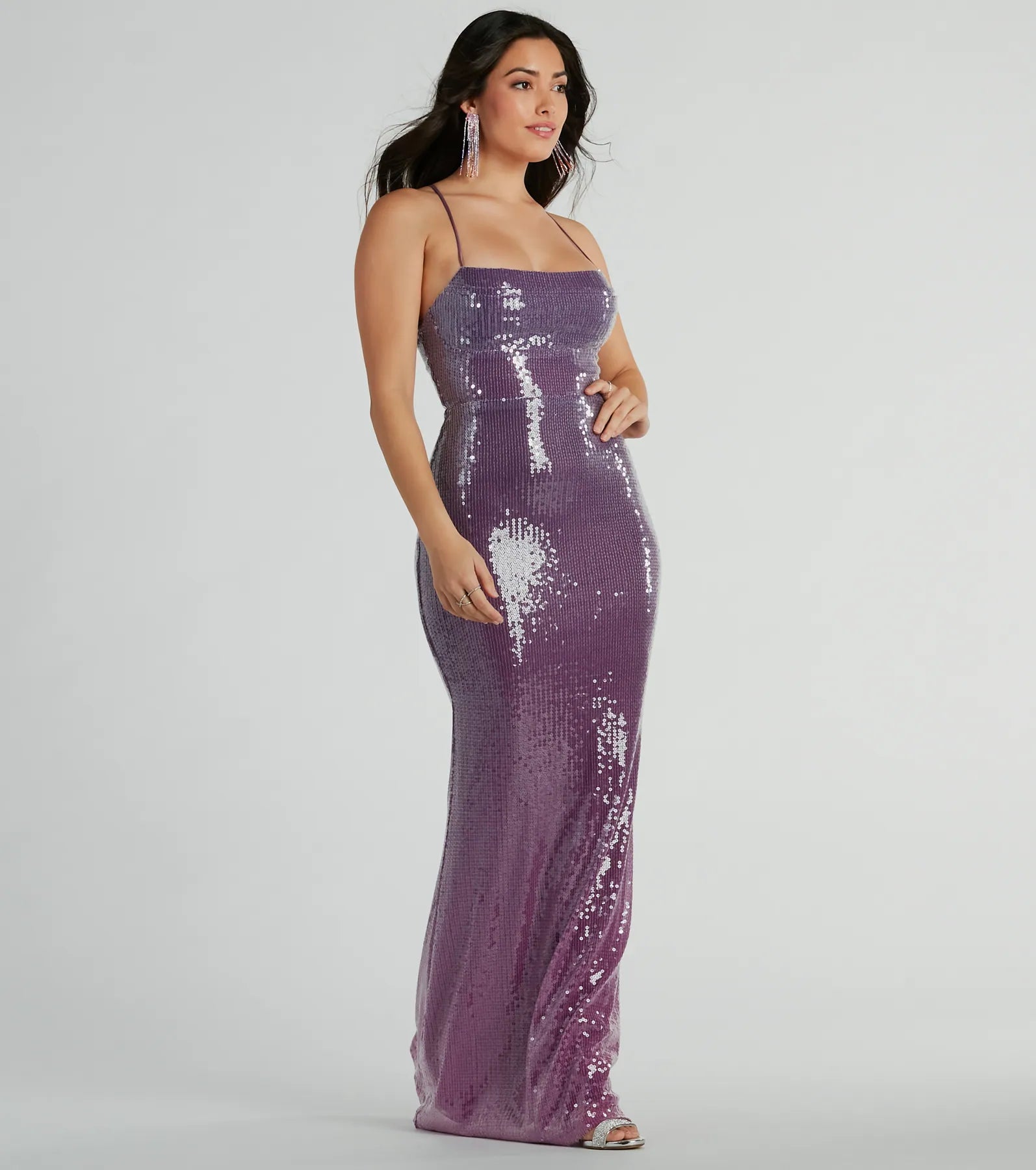 Spandex Dresses for Flexible -Alaia Lace-Up Mermaid Ombre Sequin Formal Dress