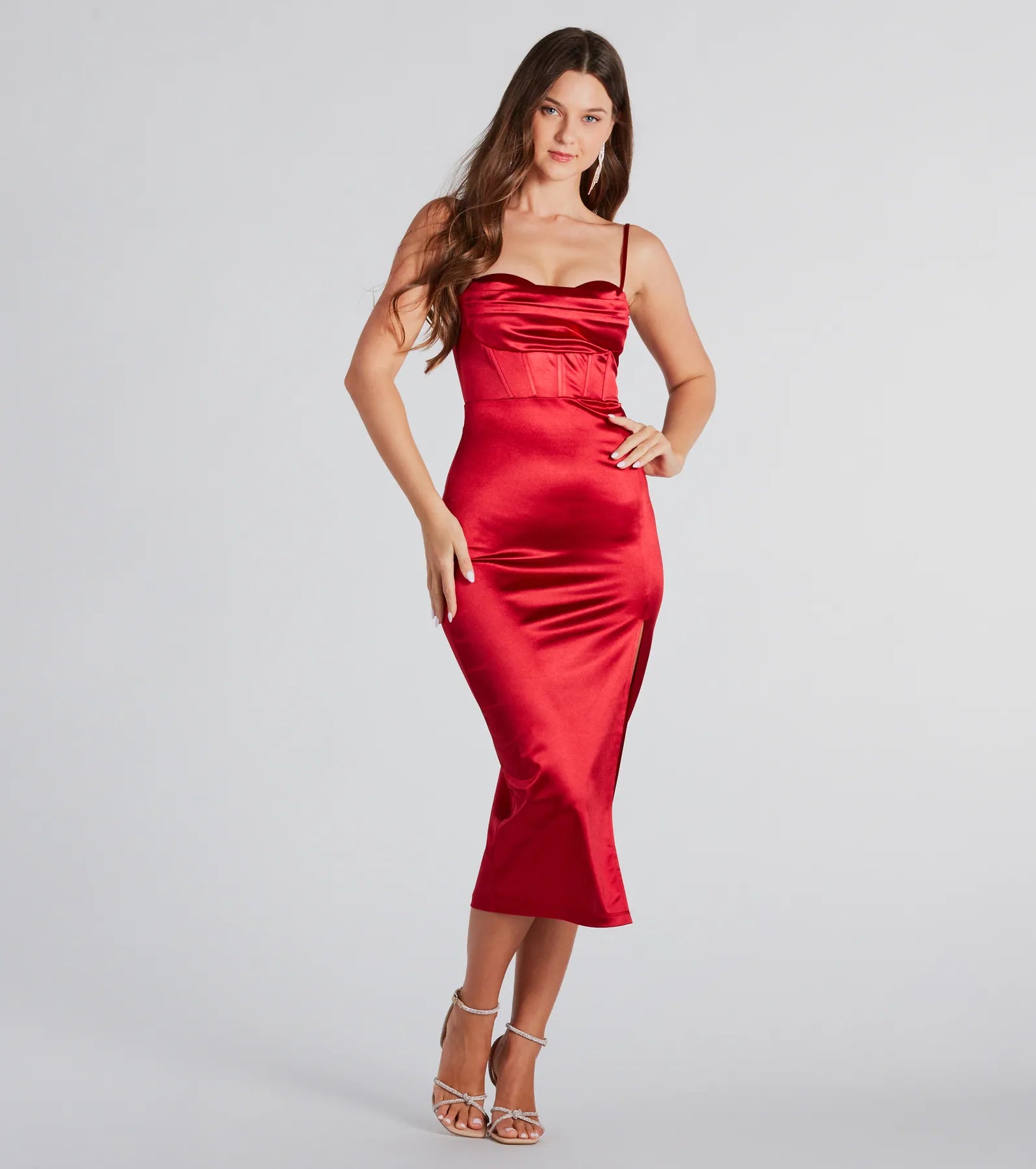 Evening Dresses for Formal Events -Alena Formal Satin Cowl Neck Midi Dress