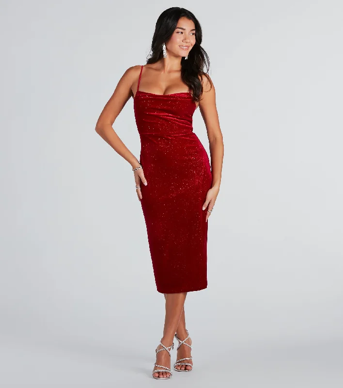 Polyester Dresses for Durable -All Is Merry Velvet Glitter Midi Dress