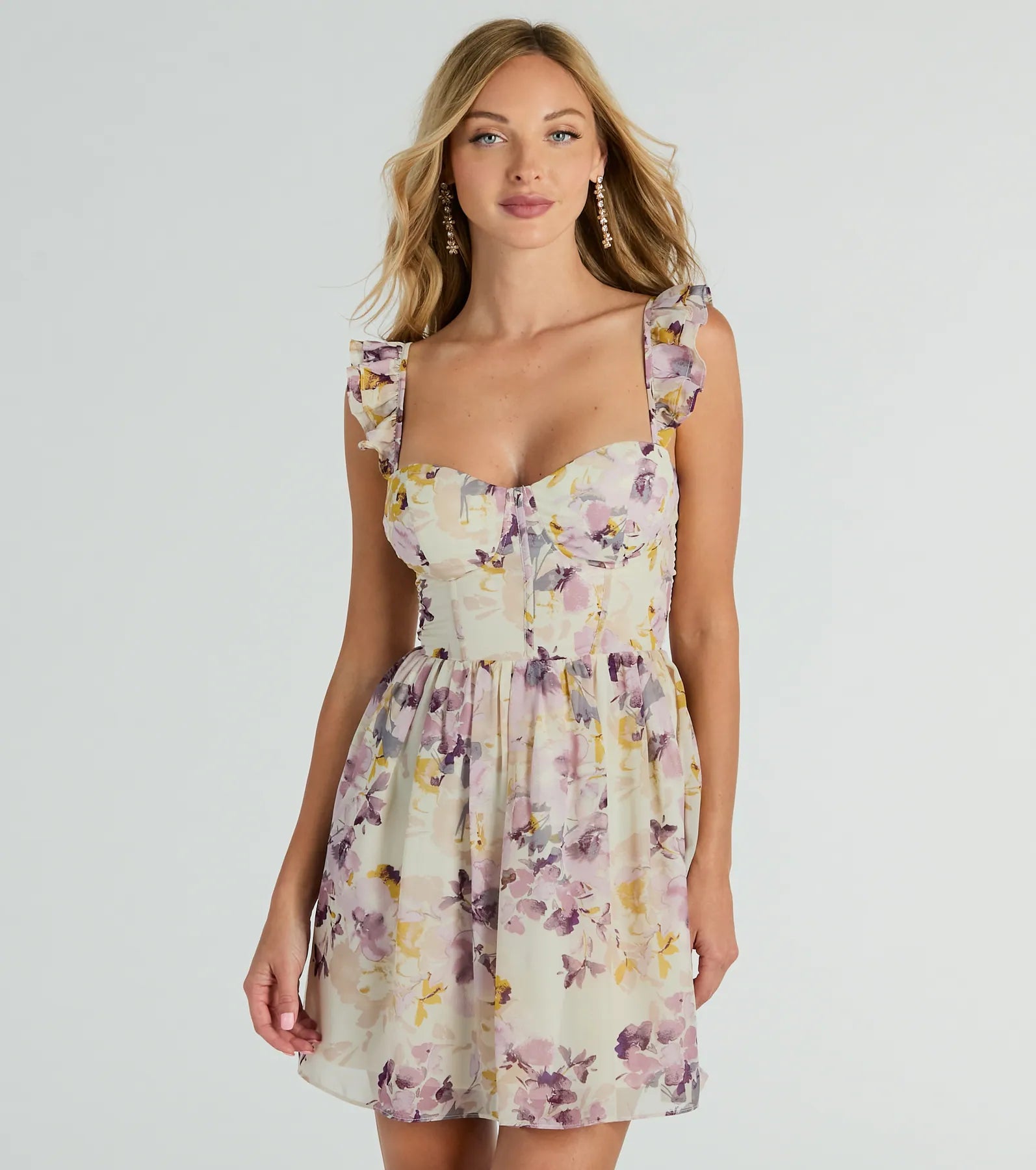 Sundress Dresses for Sunny -Always In Bloom Corset Lace-Up Floral Skater Dress