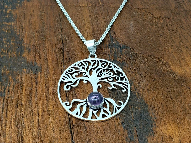 Necklaces and pendants with sun and moon motifs for a celestial-inspired design-Amethyst Tree of life Pendant Necklace