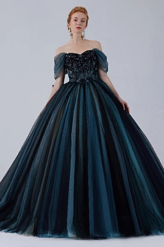 Black Dresses for Versatile -Ball Gown Court Train Tulle Wedding Dress CW2102