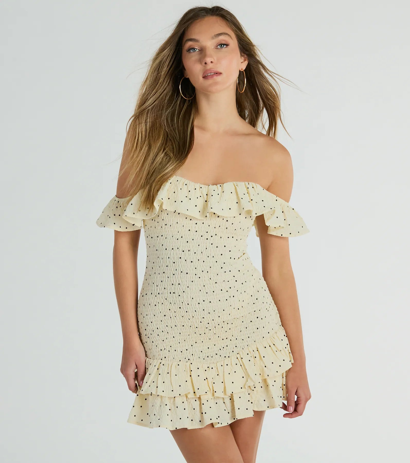 Graduation Dresses for Milestone -Best Spot To Be Off-The-Shoulder Polka Dot Mini Dress