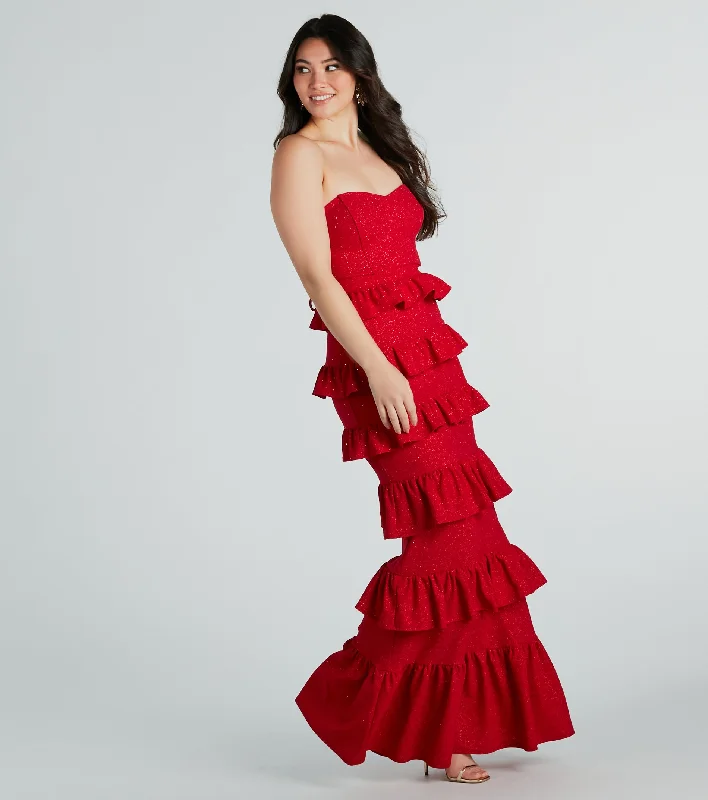 Wool Dresses for Warmth -Bridget Formal Glitter Ruffled Long Dress