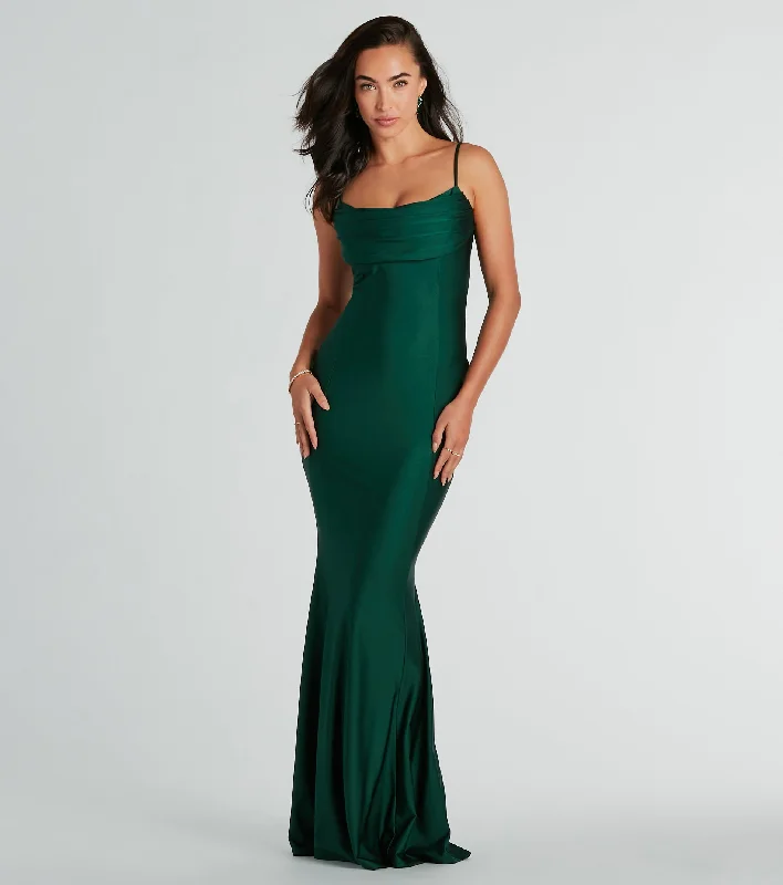 Birthday Dresses for Celebration -Cassandra Cowl Neck Mermaid Long Formal Dress