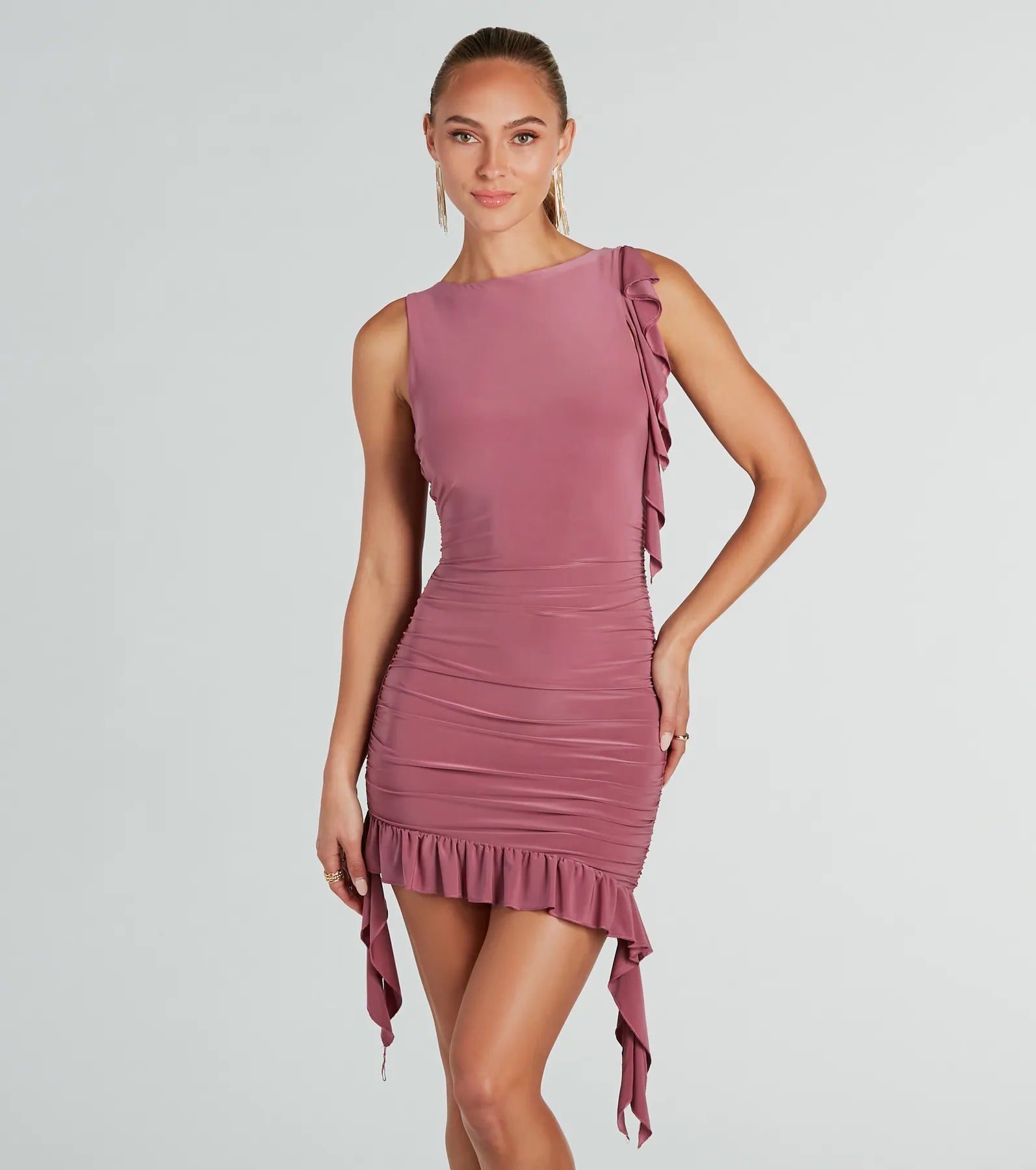 Shift Dresses for Simple Look -Chic Status Ruffled And Ruched Mini Dress