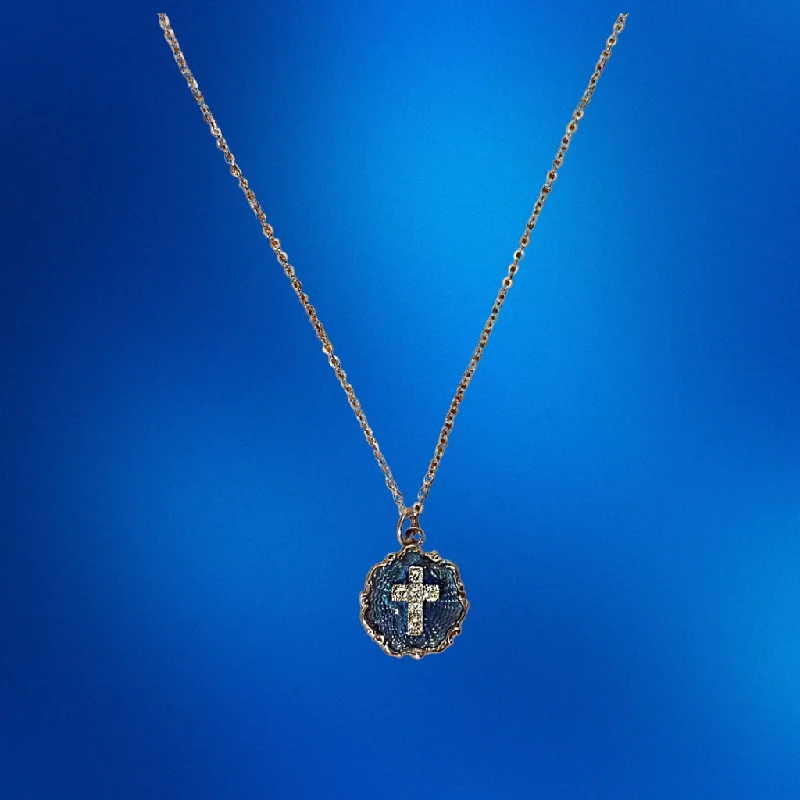 Best necklaces and pendants with gemstone clusters for a bold and colorful effect-Cross on Blue Enamel Necklace