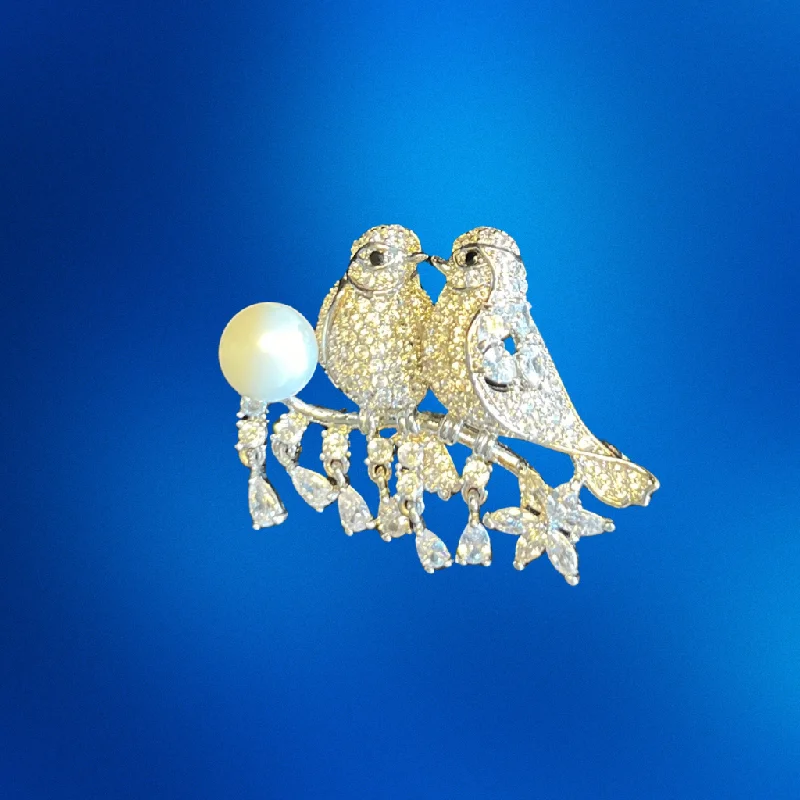 Beautiful necklaces and pendants with layered chains for a fashionable, chic look-Crystal Love Birds on a Branch