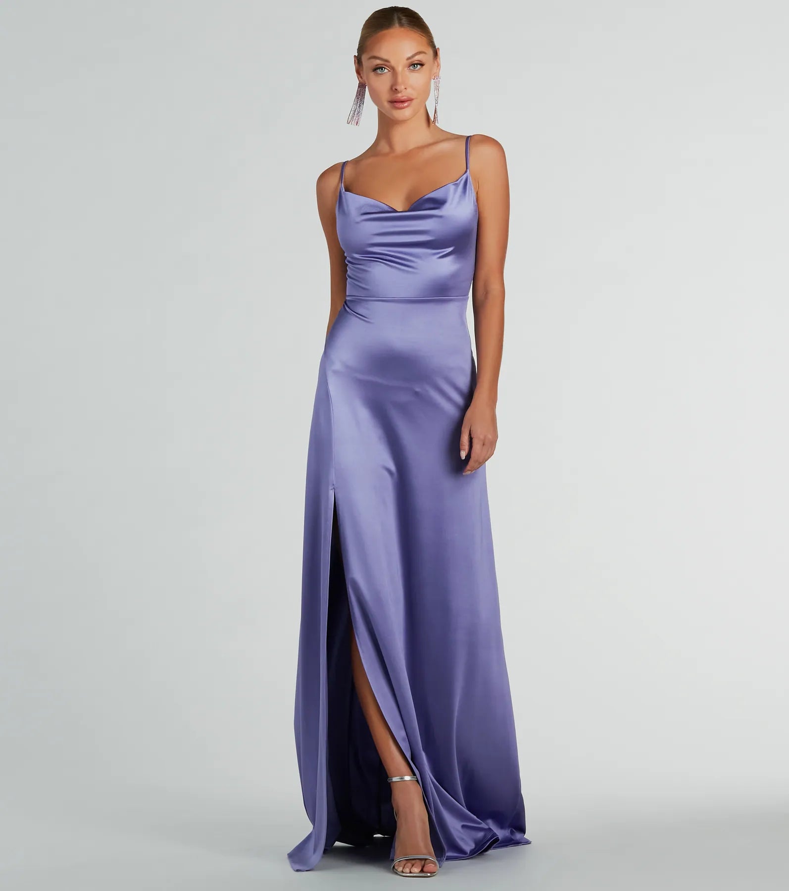 Sundress Dresses for Sunny -Ellie Cowl Neck A-Line Long Satin Formal Dress