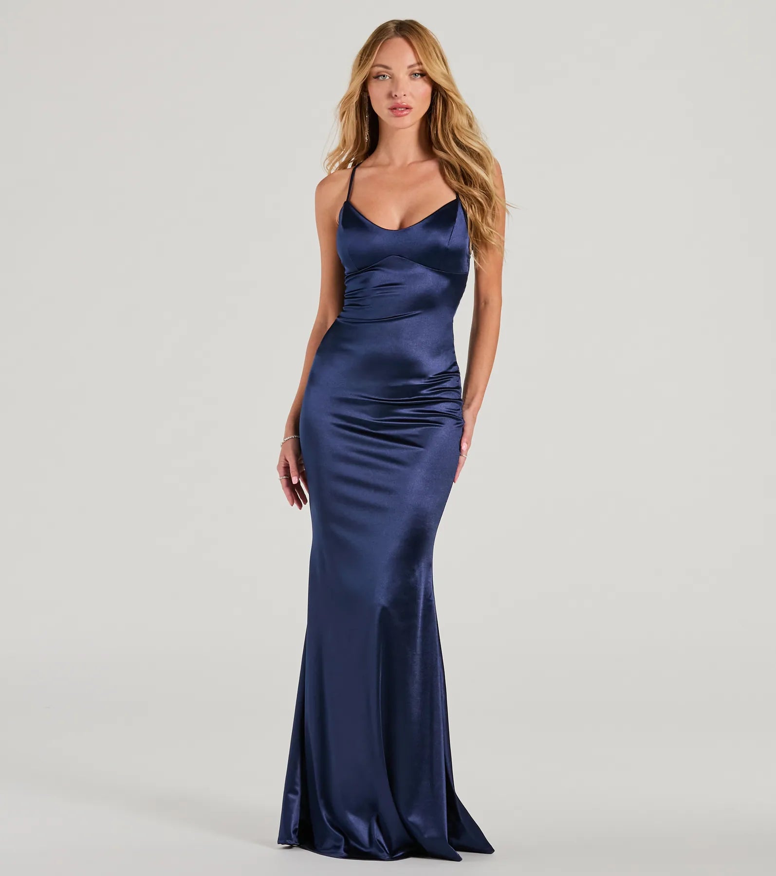 Belted Dresses for Shaping -Emmie Lace-Up Mermaid Satin Formal Dress