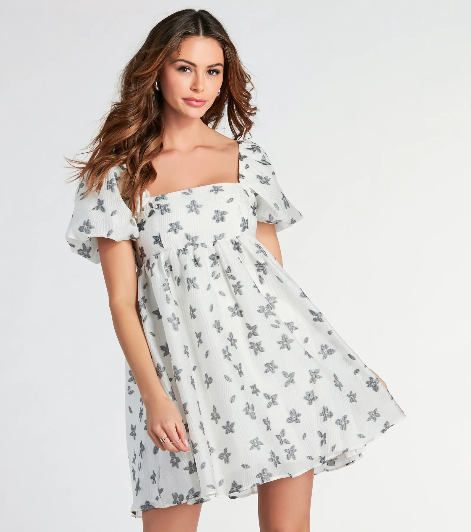 Cotton Dresses for Comfort -Ever So Charmed Puff Sleeve Floral Babydoll Dress