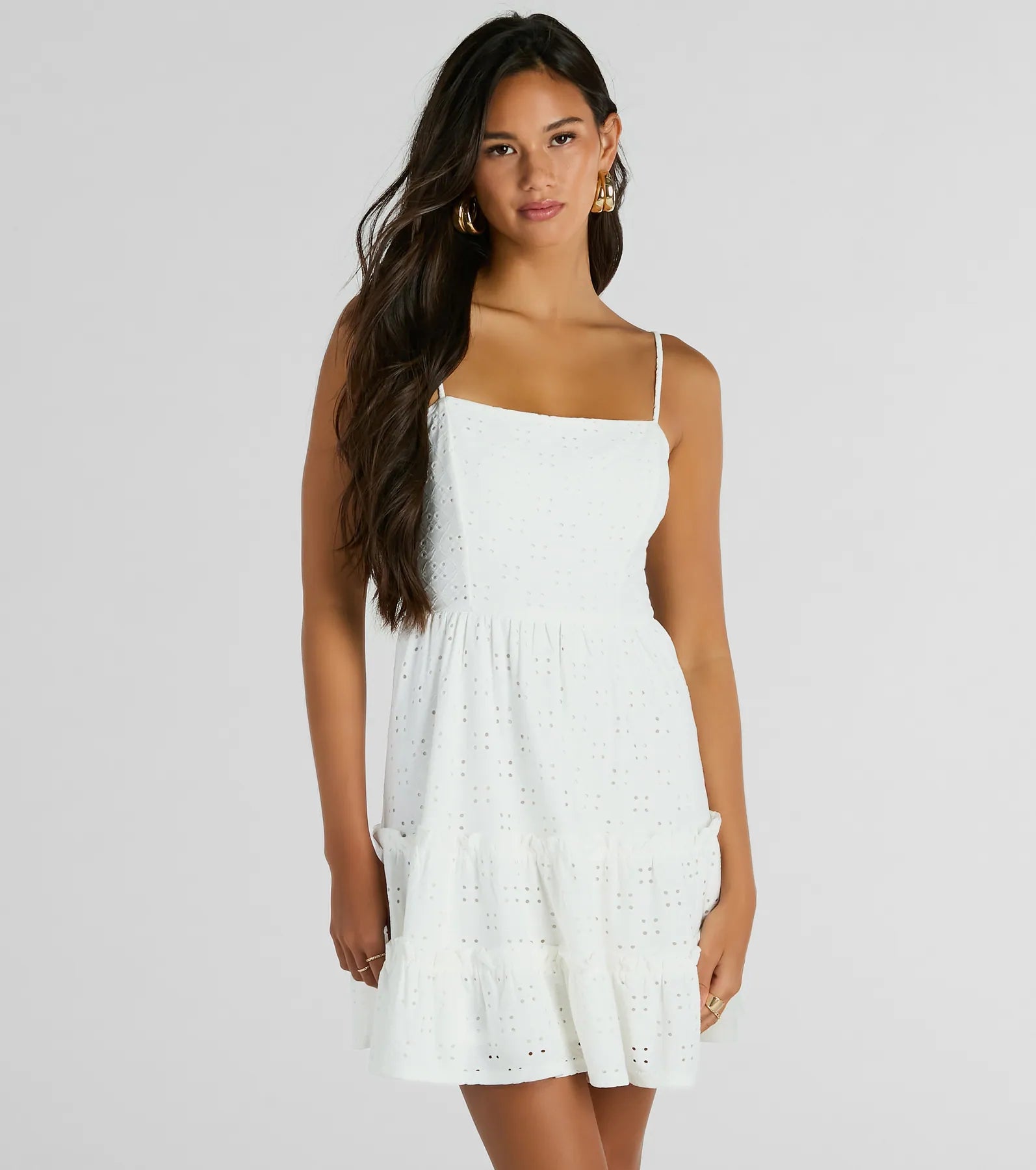 Ruffled Dresses for Girly -Feeling Amore Tie-Back A-Line Eyelet Mini Dress