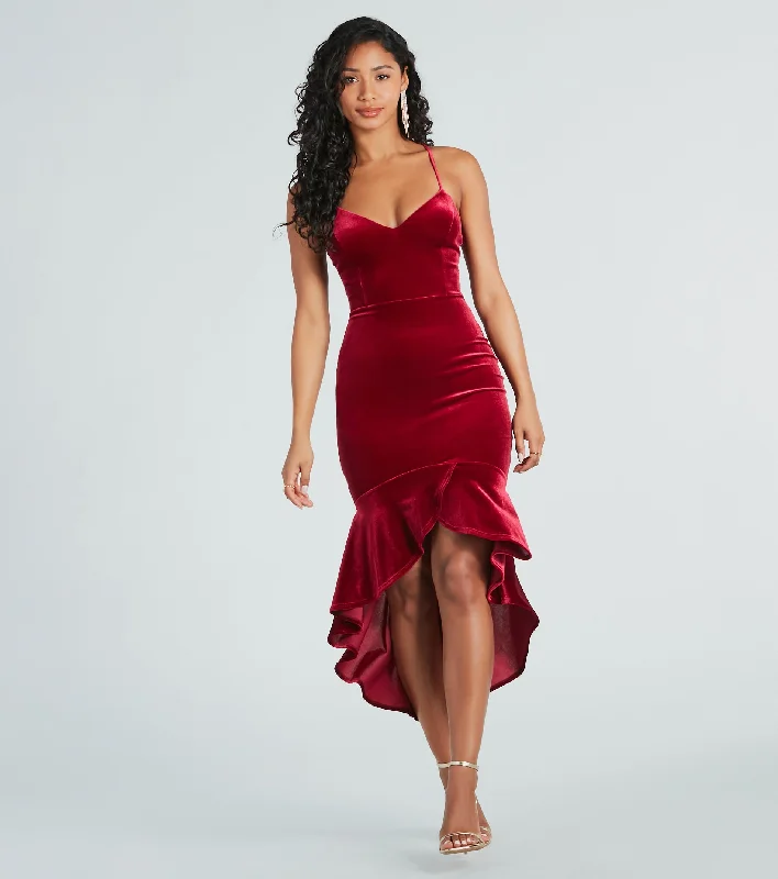 Long-sleeved Dresses for Coverage -Feeling Sultry Velvet Mermaid Midi Dress