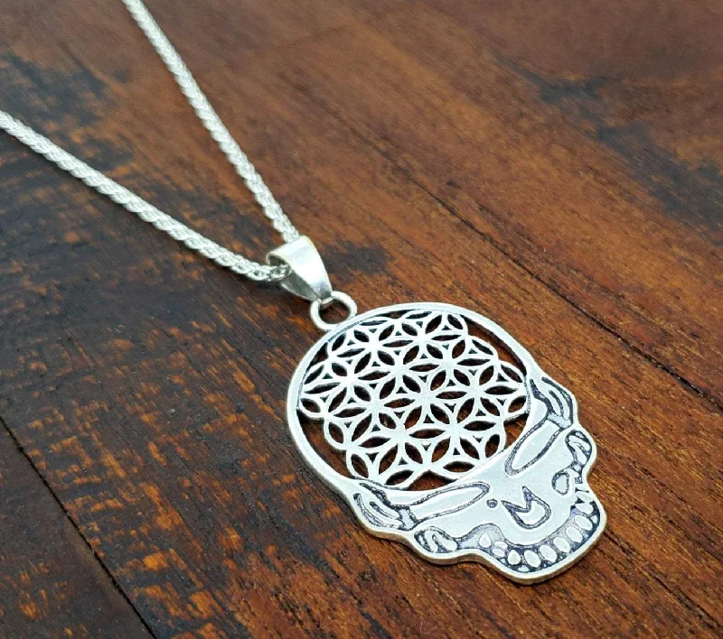 Elegant necklaces and pendants with gold chains for a chic, timeless appearance-Flower of Life Skull Necklace