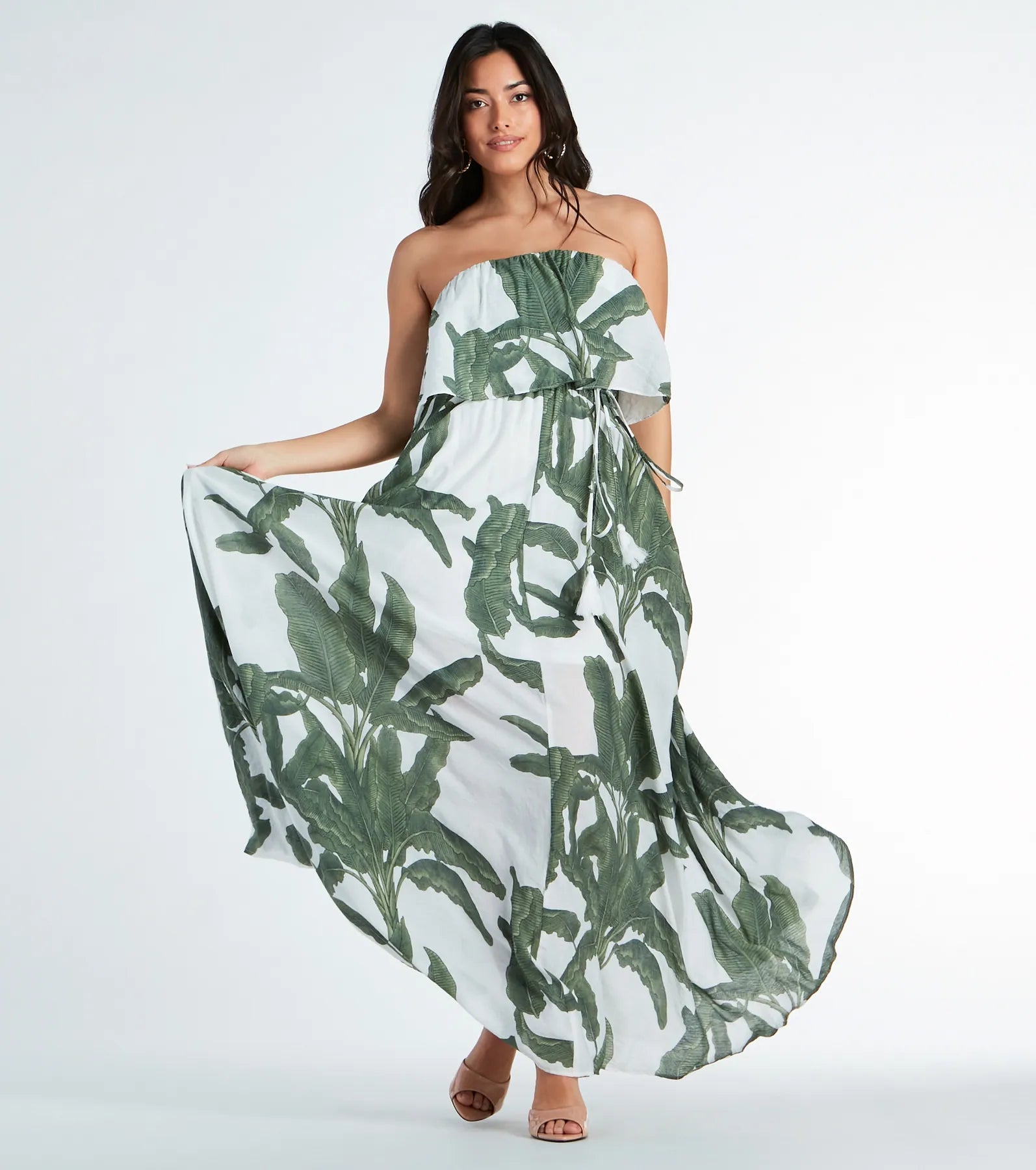 Capri Dresses for Playful -Getaway Bound Tropical Print Woven Maxi Dress