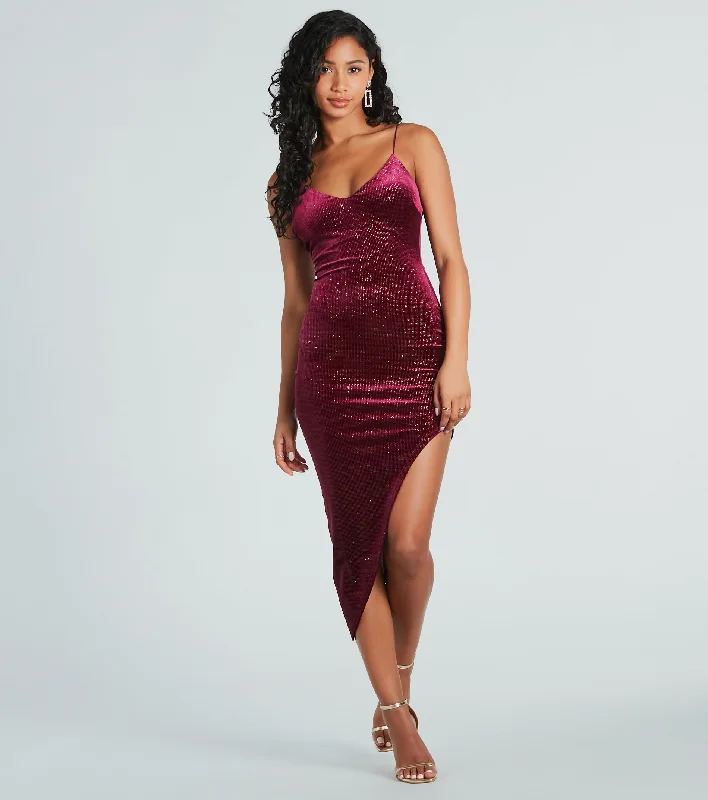 Wrap Dresses for Adjustable -Glam Spark Glitter Velvet Midi Dress