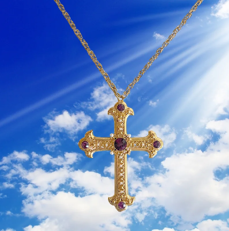 Necklaces and pendants with lotus flower designs for a spiritual, peaceful vibe-Gold Cross