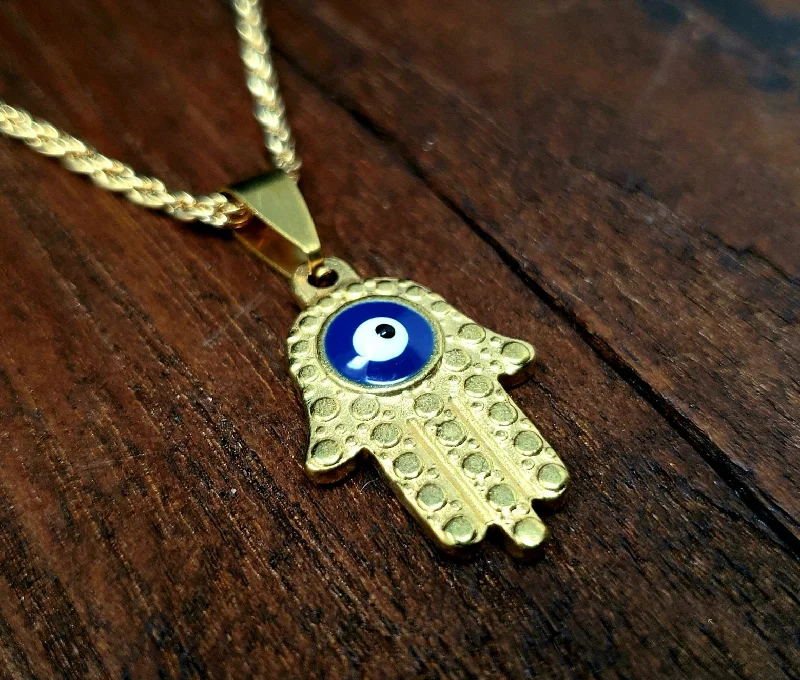 Best necklaces and pendants with vintage coin pendants for a unique accessory-Gold Evil Eye Hamsa Necklace