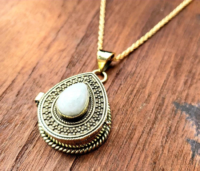 Elegant necklaces and pendants with gold chains for a chic, timeless appearance-Gold Moonstone Teardrop Locket Necklace