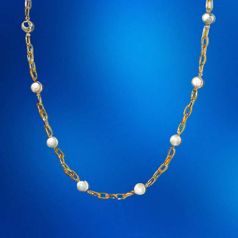 Best necklaces and pendants with opal and gold for a vibrant, luxurious contrast-Gold-plate  Necklace with Faux Coin Pearls