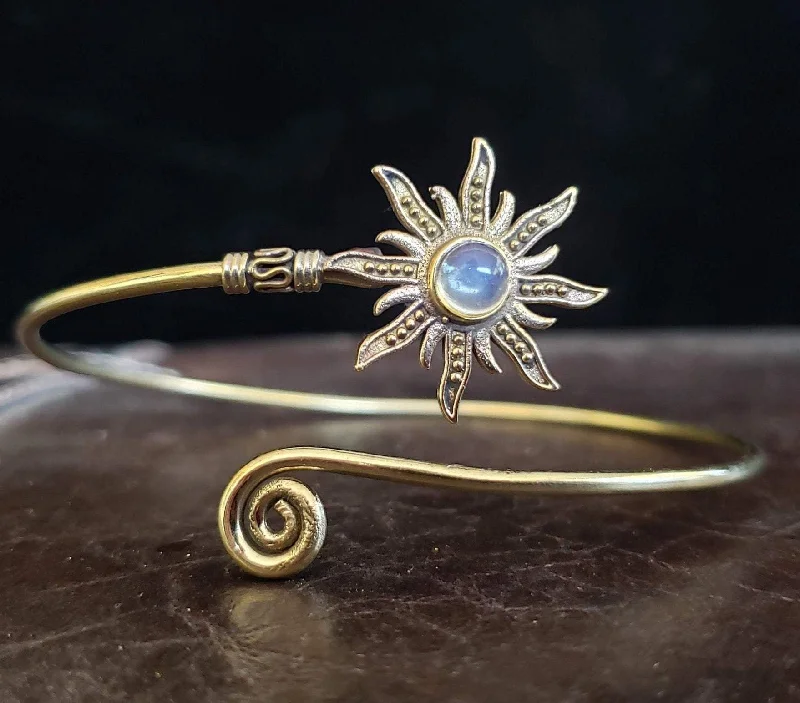 Stunning necklaces and pendants with amethyst gemstones for a calming effect-Gold Opalite  Sunburst Arm Cuff