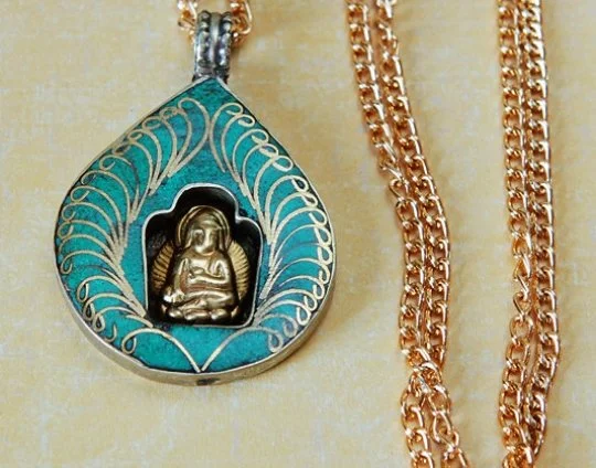 Best necklaces and pendants with heart-shaped designs for a romantic look-Golden Buddha Turquoise Shrine Necklace