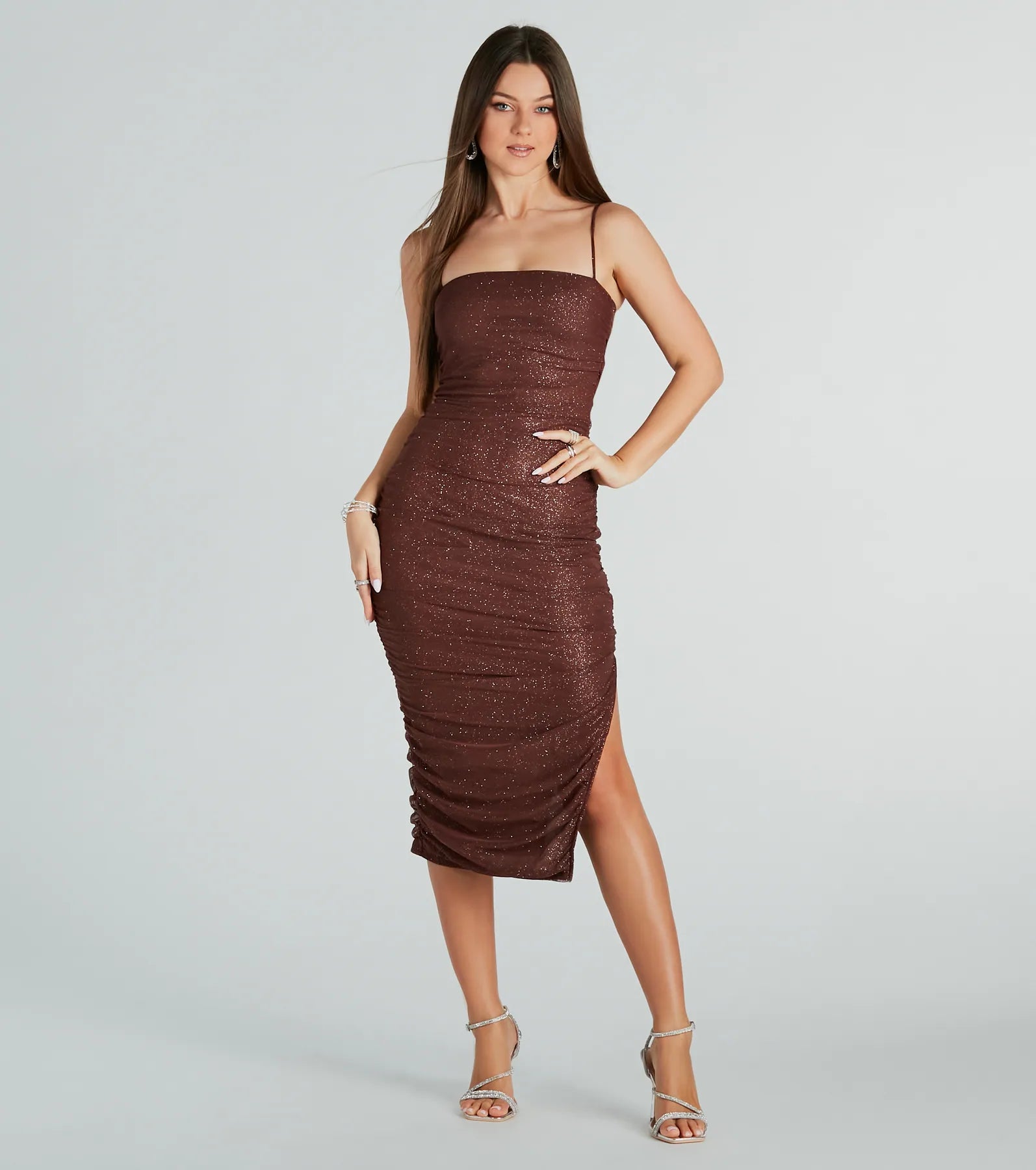 Fringed Dresses for Edgy -Gorgeous Look Glitter Mesh Midi Dress