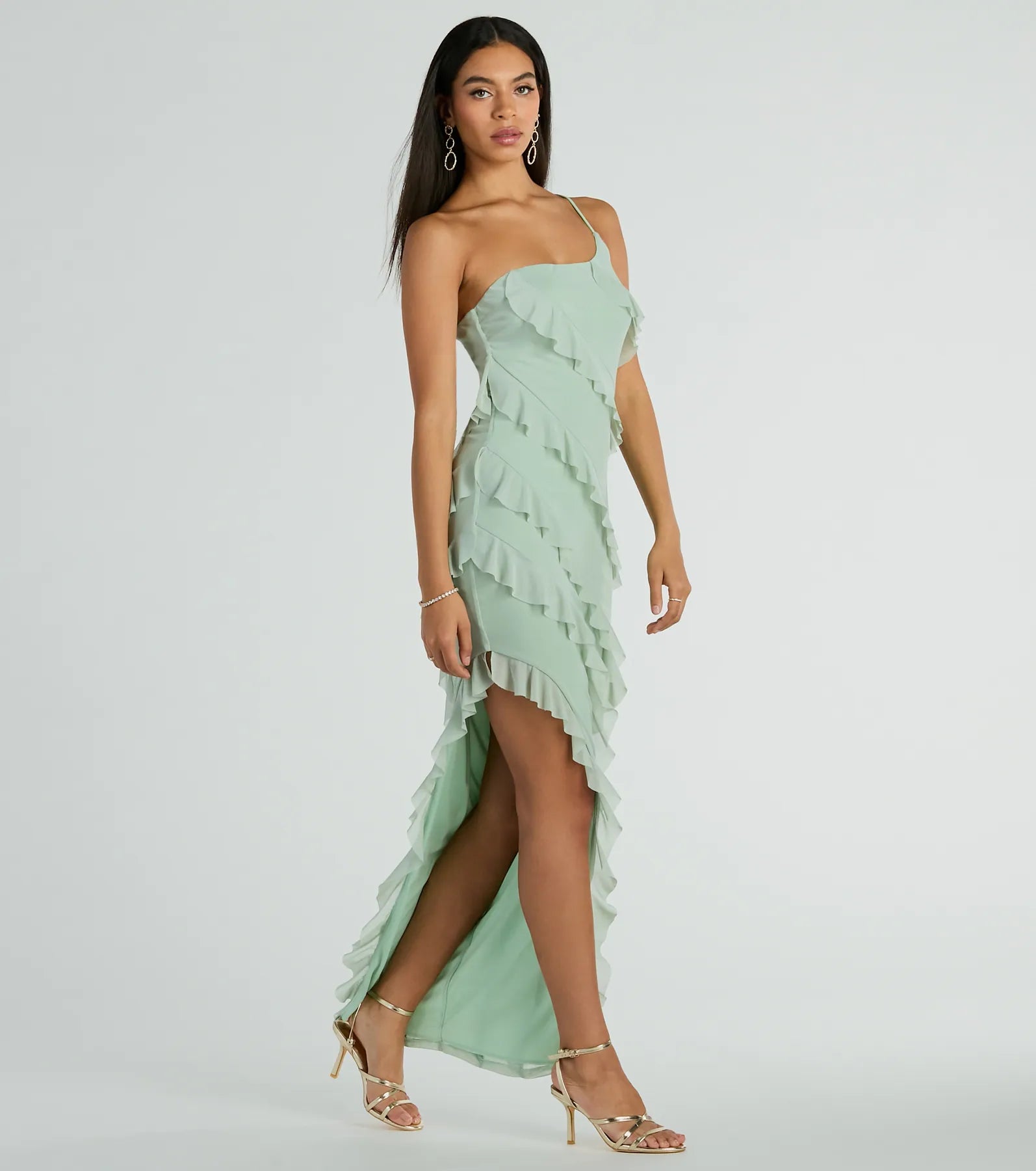 Sleeveless Dresses for Coolness -Jaymie One-Shoulder Ruffle Slit Formal Dress